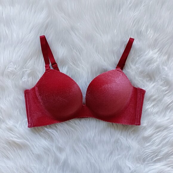 Velvety cherry red push-up bra - Picture 1 of 4